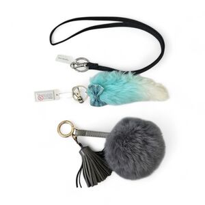 Vera Bradley Wristlet Strap + 1 Faux + 1 Real Fur Keychain Charms Pom Pom Lot